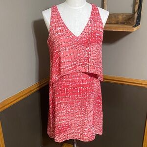 White House Black Market Pink & red Mosaic Print tiered Sleeveless Dress size S